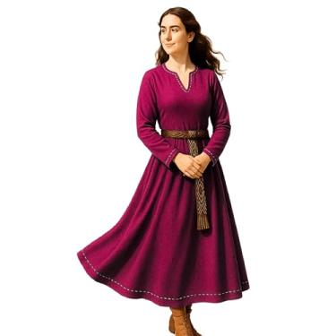 Imagem de byCalvina Costumes Fraye Viking Vestido feminino medieval feito na Turquia, Algodão Borgonha, G