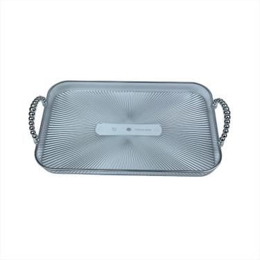 Imagem de Bandeja Alça Prateada Retangular Grande Luxo Multiuso Taças