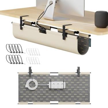 Imagem de Bandeja de gerenciamento de cabos sob a mesa 2 em 1 e painel de privacidade, organizador de cabos de feltro de dupla face para esconder fios e bagunça, suporte de cabo de mesa para escritório e casa