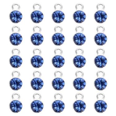 Imagem de 50 peças de berloques de pedra do mês de nascimento, contas de pedra do mês de nascimento, pingentes de pingente de pulseira de cristal para fazer joias, colar e brincos a cada mês, azul