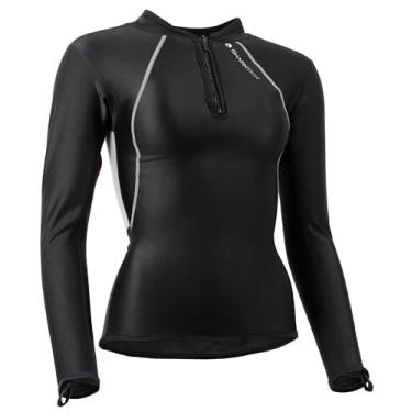 Imagem de Sharkskin Blusa feminina com zíper e manga comprida à prova de frio - preta