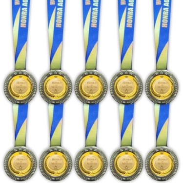 Imagem de Kit 10 Medalhas Para Honra ao Mérito Premiação De Campeão Esportes 60mm Com Cordão Tecido