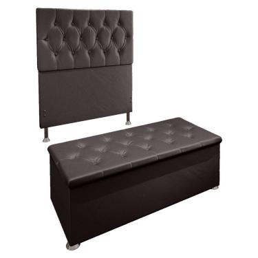 Imagem de Kit Cabeceira e Calçadeira Baú Solteiro 0,90m Suede Marrom