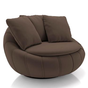 Imagem de Poltrona Decorativa Redonda Giratória Com Almofadas Saphire M22 Veludo Marrom - Mpozenato