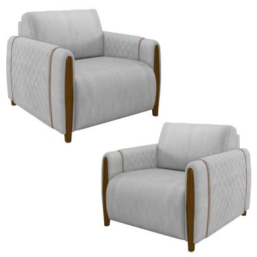 Imagem de Kit 2 Poltronas Decorativas Para Sala De Estar 98cm Amaranto M22 Veludo Cinza - Mpozenato
