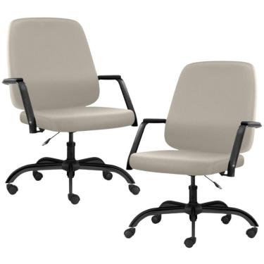 Imagem de Kit 02 Cadeiras Executiva Diretor Base Giratória Hub F02 Sintético Areia - Lyam Decor