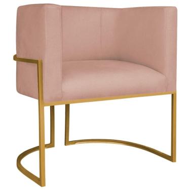 Imagem de Poltrona Decorativa Luna Base De Ferro Dourado Suede Cor Rosê