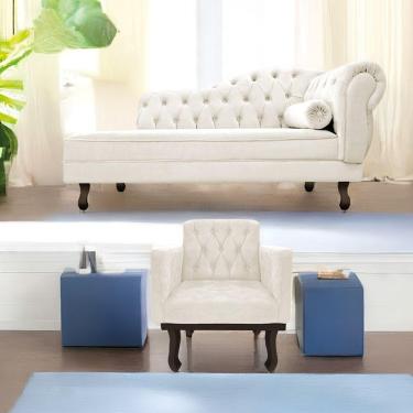 Imagem de Kit Diva Recamier Diana 130cm Lado Esquerdo e 01 Poltrona Classic Corano Branco