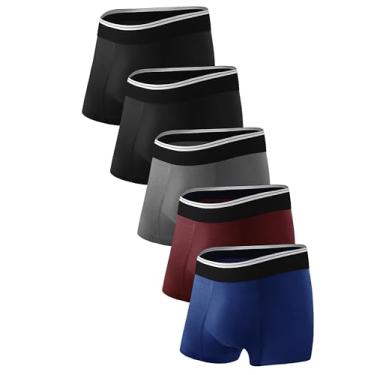Imagem de TIICHOO Cueca boxer masculina lavável para incontinência fecal, algodão, à prova de vazamento, pacote com 5 (3GG, 1 cinza/1 azul/1 bordô/2 preto)