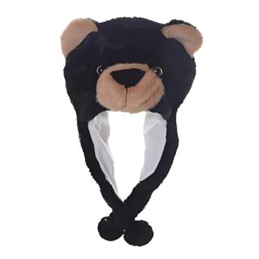 Imagem de TARANDUS Chapéu de pelúcia de urso panda – gorro de aviador de inverno macio e quente, boné de esqui engraçado e aconchegante para Halloween, Natal ou festa à fantasia – Tamanho único (urso preto)