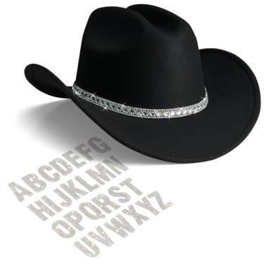 Imagem de AW BRIDAL Chapéu de cowboy para mulheres e homens com strass, presentes de vaqueira DIY para casamento, noivado, despedida de solteira e festa ocidental, Preto, tamanho �nico