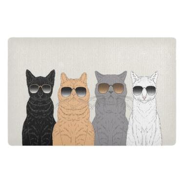 Imagem de Capachos de gato para entrada ao ar livre, casa, 81 cm x 50 cm, tapete para porta da frente ao ar livre, suporte de borracha, antiderrapante, fino, tema de gato