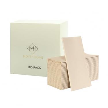 Imagem de Pacote com 100 guardanapos de papel bege | Pano descartável com sensação de linho como guardanapos de jantar | Toalhas de mão | Guardanapos de mão de papel macios, absorventes para cozinha, banheiro