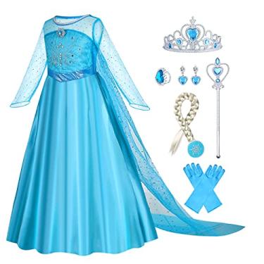 Imagem de Gridamea Fantasia De Elsa Para Meninas - Princesa Anna Infantil Com Coroa, Varinha E Luvas Festa/Cosplay/Casamento 3 A 10 Anos