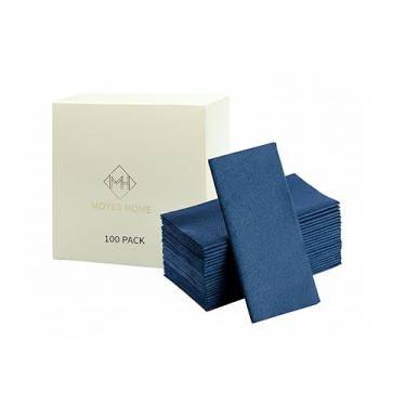 Imagem de Pacote com 100 guardanapos de papel azul-marinho | Pano descartável com sensação de linho como guardanapos de jantar | Toalhas de mão | Guardanapos de mão de papel macios, absorventes para cozinha