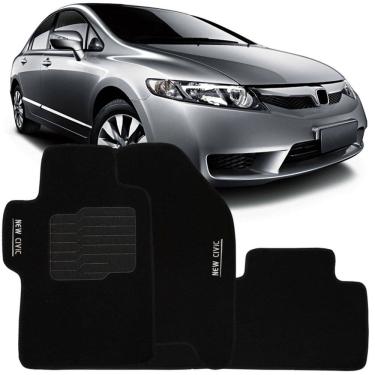 Imagem de Tapete Carpete New Civic 2007 à 2013 Preto Logo Bordado Jogo 3 Peças Personalizado Automotivo