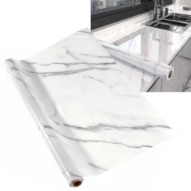 Imagem de Papel de Parede Autocolante Adesivo Flexivel Marmore Falso Obra Reforma Construçao Banheiro Moveis Cozinha Envelopamento