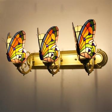 Imagem de Luminária de parede retrô americana LED estilo europeu de luxo para sala de estar, quarto, escritório, casa de campo, hotel, restaurante, café, bar, corredor, com vidro colorido (Estilo 21)