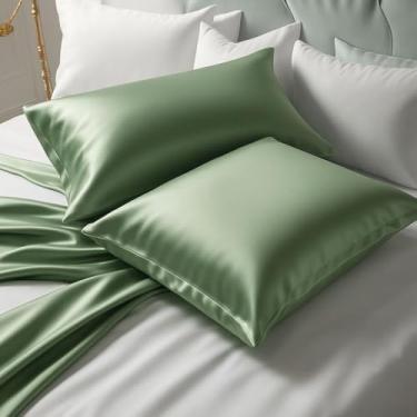 Imagem de Kit 6 Fronhas de Cetim Anti Frizz 48x68cm Premium – Fronha para Cabelo e Pele Macia (Verde Chá)