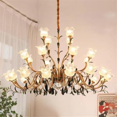 Imagem de Lustre Americano Pastoral com Criatividade Francesa e Flores para Sala de Estar, Sala de Jantar, Quarto, Escritório, Casa de Campo ou Escada - Luminária Pendente LED (Soquete E28)