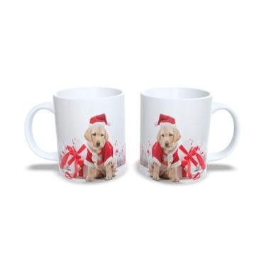 Imagem de Caneca de Cerâmica Natalina, Branca, 325ml, com Decoração de Bolas de Natal em Vermelho, Azul e Verde, Design Festivo com Laços (10)