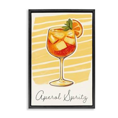 Imagem de Stupell Industries Aperol Spritz e listras amarelas marrom moldura flutuante arte de parede em tela, design por Heidi Kuntz, 25 x 17