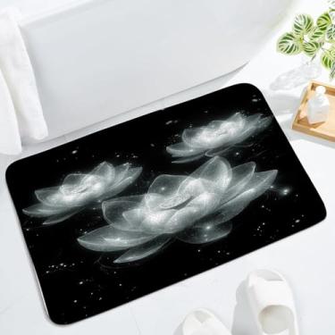 Imagem de LAEDCIITI Tapete de banho de lótus preto e cinza flor cinza branco floral spa artístico floral tapete de banho, tapete absorvente para quarto, banheiro, 45 x 75 cm