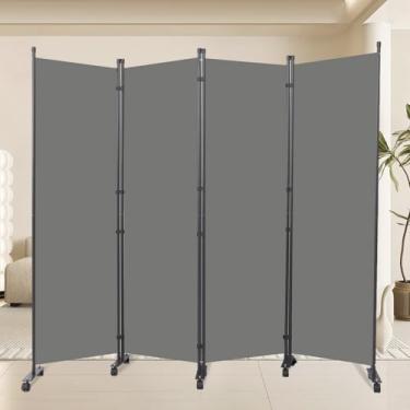 Imagem de Divisor de sala de 213 cm L para divisória de quarto (base resistente), divisória de quarto com 4 painéis, separação de tela independente com rodas, painel de privacidade dobrável, separador de espaço