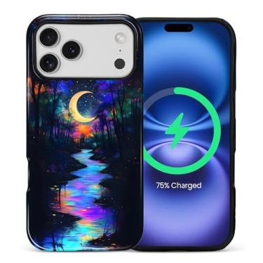 Imagem de ZHEGAILIAN Capa magnética para iPhone 17 Pro Max, compatível com capa rígida MagSafe + silicone macio 2 em 1 híbrido à prova de choque capa protetora contra quedas Magic Moon Night Blue