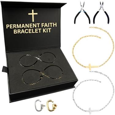 Imagem de Kit de pulseiras permanentes para casais – Kit de fabricação de pulseiras baseadas na fé – Pulseiras de amizade DIY de aço inoxidável – Presente para aniversário, atividade noturna – Pulseiras dele e