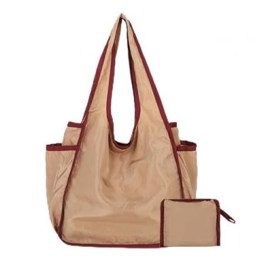 Imagem de Daclubmenxy 4 sacolas de compras reutilizáveis – sacola de nylon lavável na máquina, bolsa de compras dobrável à prova d'água, sacolas de presente ecológicas (cáqui)