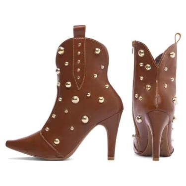 Imagem de BOTA BICO FINO FEMENINA TORRICELLA CARAMELO, ZÍPER NA COR CARAMELO E APLIQUE DOURADO, NÚMERO 39