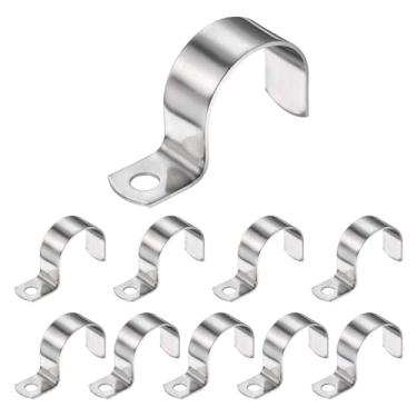 Imagem de HARFINGTON Alça de tubo de 3,5 cm, clipe de conduíte de aço inoxidável 304, 10 peças, braçadeira de alça de furo único para fixação de cabo de tubo de tubo (32 mm, prata)