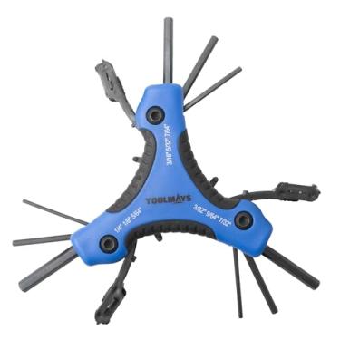 Imagem de TOOLMAYS Conjunto de chaves hexagonais atualizadas, 9 tamanhos imperiais, ferramenta Allen dobrável resistente (1/4, 7/32, 3/16, 5/32, 9/64, 1/8, 7/64, 3/32, 5/64 polegadas)