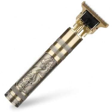 Imagem de Máquina de Cortar Cabelo Profissional, Design Vintage com Dragão Gravado, Dourada e Prata, Corpo Metálico Premium