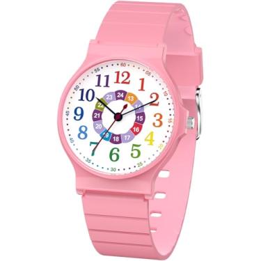 Imagem de SOCICO Relógio analógico infantil para meninos e meninas, camuflagem, à prova d'água, pulseira de borracha, fácil de ler para crianças e adolescentes de 5 a 15 anos, perfeito para presentes, rosa