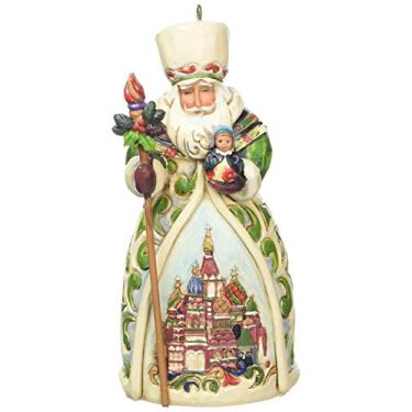Imagem de Jim Shore Heartwood Creek Enfeite de resina de pedra de Papai Noel russo, 12 cm