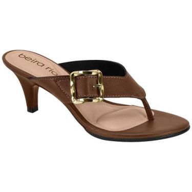 Imagem de Tamanco Feminino Beira Rio Conforto Salto Fino Médio Fivela, Conhaque,