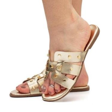 Imagem de Sandália Feminina Rasteirinha Flat Casual Rasteira Flatform Enfeite Metal-Feminino