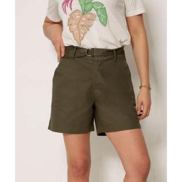 Imagem de Bermuda Feminina Satin Cotton Cinto Bolsos Marisa-48038, Verde militar