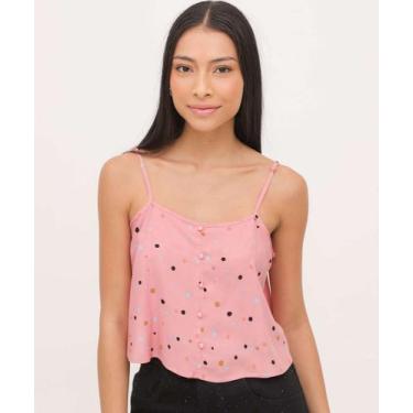 Imagem de Blusa Feminina Cropped Estampa Poá Alças Finas Marisa-15456, Rosa, M