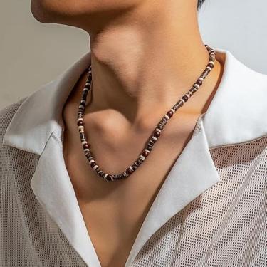 Imagem de Colar masculino Puka para homens, colares com contas pretas, corrente moderna para pai, filho, marido, amizade, presentes para mulheres, presentes de Natal, joias, Medium, Latão, Sem Pedra Preciosa