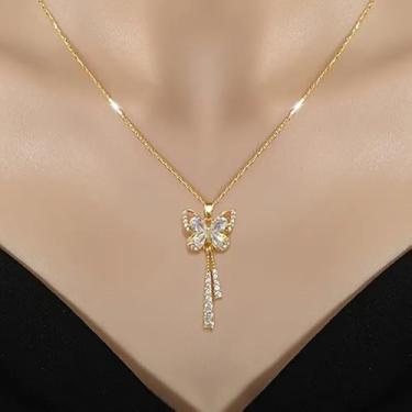 Imagem de Colar de strass dourado delicado para mulheres, colar delicado para mulheres, presentes de amizade para mulheres, presentes de Natal, Medium, Latão, Sem Pedra Preciosa
