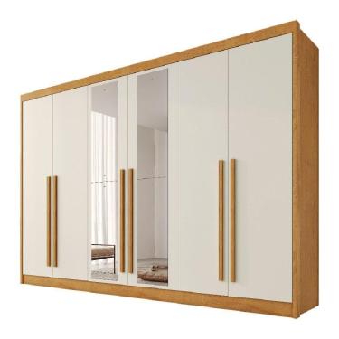 Imagem de Guarda Roupas 6 Portas Alba Plus Com Espelho 100% Mdf Peroba-off White