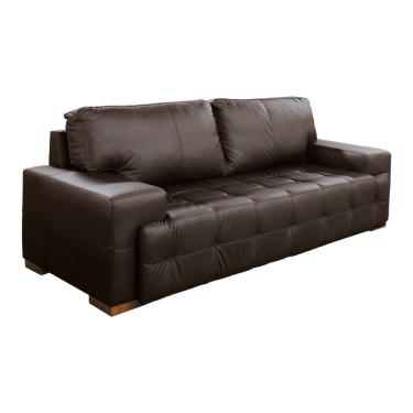 Imagem de Sofá Roma 2L Couro Marrom A102 180 cm Pés de Madeira