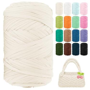 Imagem de Fio de camiseta 130 jardas de crochê para iniciantes 400 g de tecido elástico fios de camiseta grossa para crochê, sacos de tricô, cestas, tapetes, porta-copos, artesanato DIY, decoração de casa