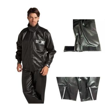 Imagem de Capa Roupa Chuva Vestimenta Vestuário Jaqueta Calça Alba Europa P.v.c Preta Moto Motoqueiro-Unissex