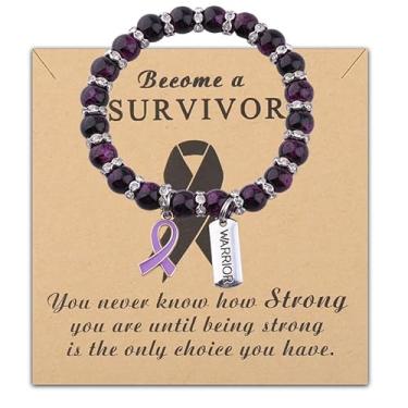 Imagem de Gzrlyf Pulseira de conscientização sobre violência doméstica, presente de sobrevivente, pulseira roxa de conscientização, joias de guerreiro de apoio à violência doméstica, Medium, Aço inoxidável, Sem