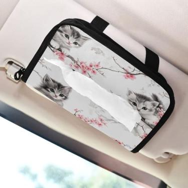 Imagem de SEHANY Porta-lenços de carro de gato fofo, caixa de lenços de papel de carro, suporte de guardanapo retangular dispensador de máscara de carro caixa de lenços de veículo para automóvel universal