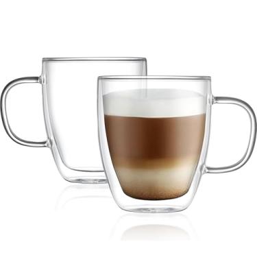Imagem de Modvera Canecas de café de vidro de parede dupla com alça (conjunto de 2) - xícara de café expresso transparente de 540 ml, caneca de café transparente para uso diário e presente, caneca transparente